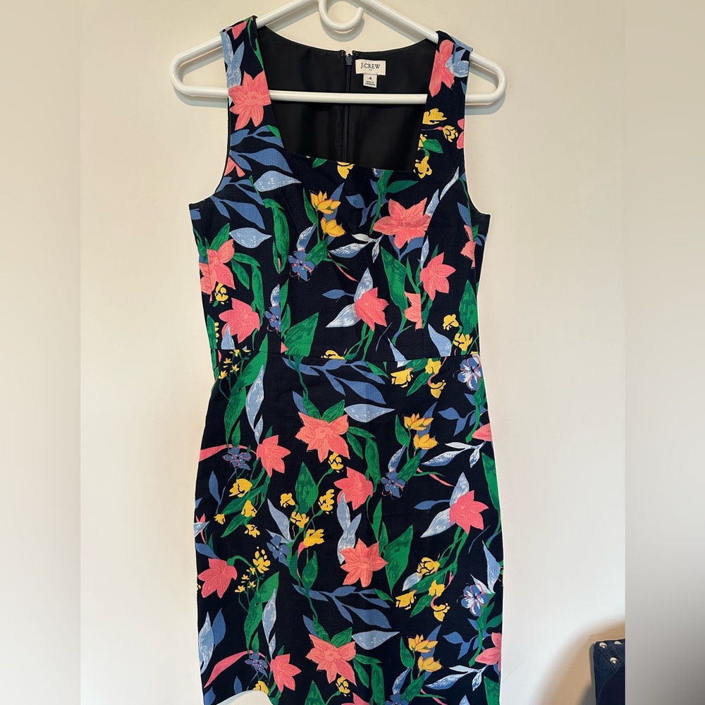 J Crew floral basketweave square neck cotton dress